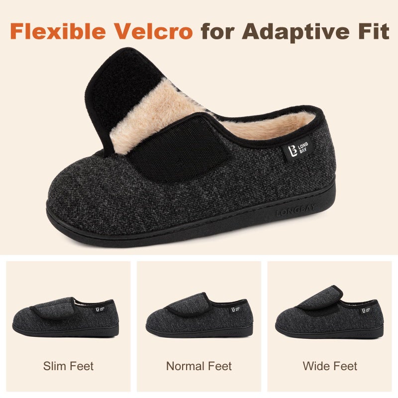 LongBay Diabetic Slippers Woman Comfy Cozy Furry Memory Foam House Shoes for Arthritis Edema (8 B(M), Black) - Image 3